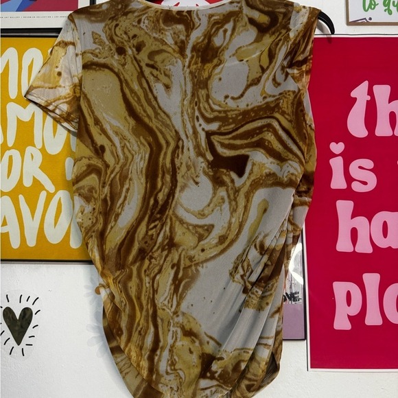 Thread Times New York Brown Marble Mesh Ruched Bodysuit NWT 3X - Picture 2 of 4